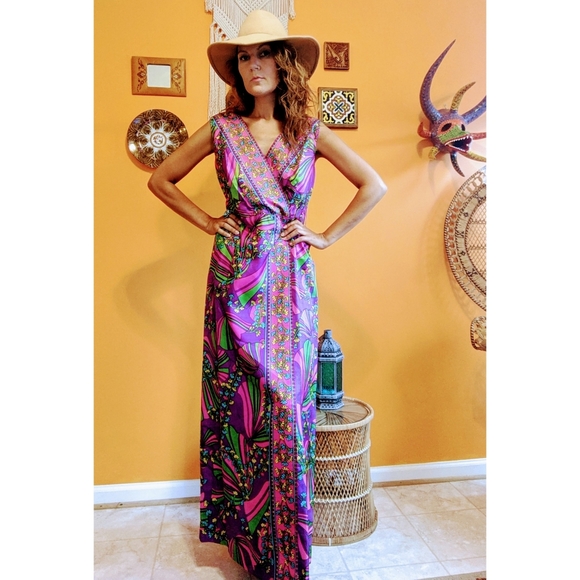 60s print maxi dress/gown - Picture 3 of 5
